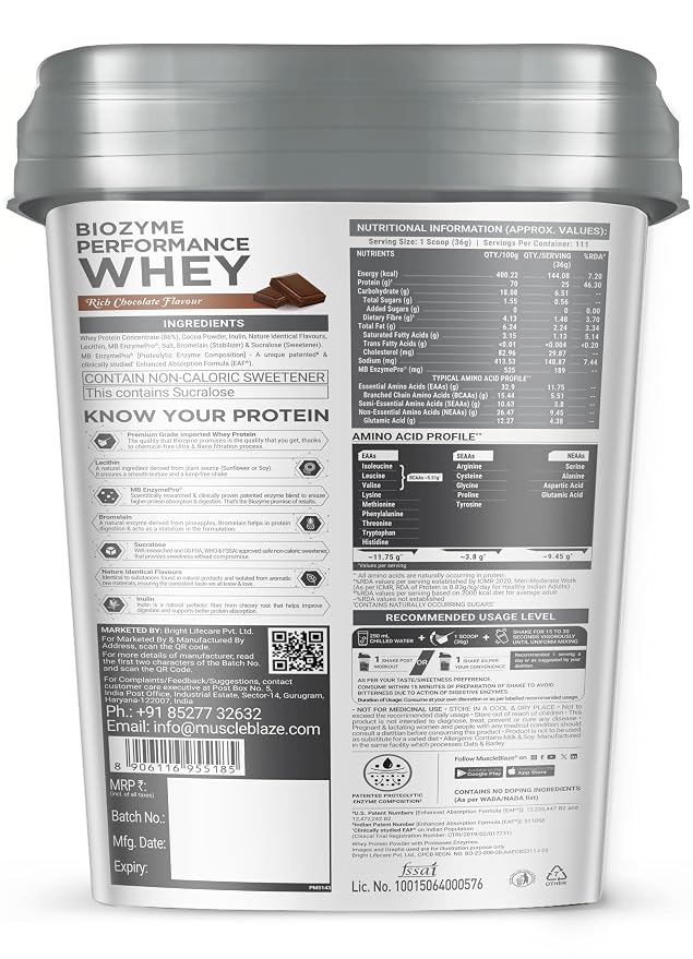 MuscleBlaze Biozyme Performance Whey Protein Powder, 4kg (8.8lbs)