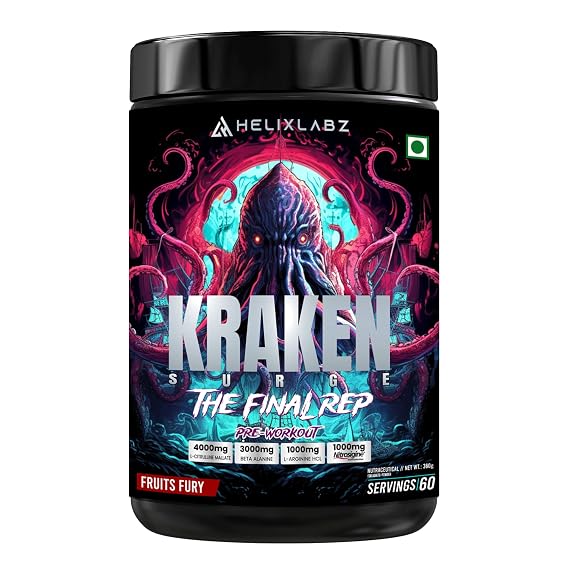 Kraken Pre-Workout | 60 Servings, Fruits Fury | Advanced Pre-Workout Formula with 1000mg US Patented Nitrosigine® | 4000mg L-Citrulline Malate | 3000mg Beta-Alanine | 1000mg L-Arginine HCL | Peak Performance & Endurance