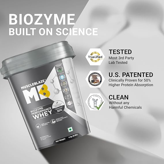MuscleBlaze Biozyme Performance Whey Protein Powder, 4kg (8.8lbs)