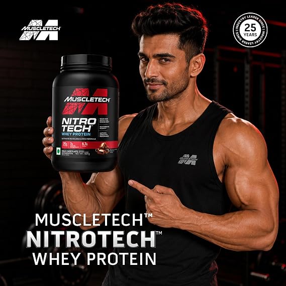 MuscleTech Nitro-Tech Whey Protein, 907g (2lbs), Milk Chocolate, 30g Protein, 3g creatine monohydrate, 6.7g BCAA, ultimate muscle building formula, increase strength & performance