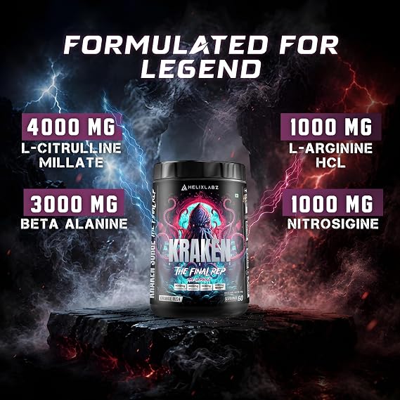 Kraken Pre-Workout | 60 Servings, Mango | Advanced Pre-Workout Formula with 1000mg US Patented Nitrosigine® | 4000mg L-Citrulline Malate | 3000mg Beta-Alanine | 1000mg L-Arginine HCL | Peak Performance & Endurance