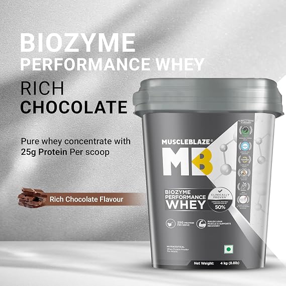 MuscleBlaze Biozyme Performance Whey Protein Powder, 4kg (8.8lbs)