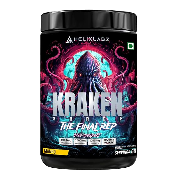 Kraken Pre-Workout | 60 Servings, Mango | Advanced Pre-Workout Formula with 1000mg US Patented Nitrosigine® | 4000mg L-Citrulline Malate | 3000mg Beta-Alanine | 1000mg L-Arginine HCL | Peak Performance & Endurance
