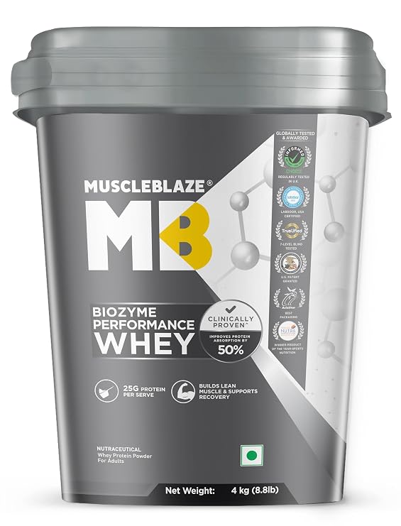 MuscleBlaze Biozyme Performance Whey Protein Powder, 4kg (8.8lbs)