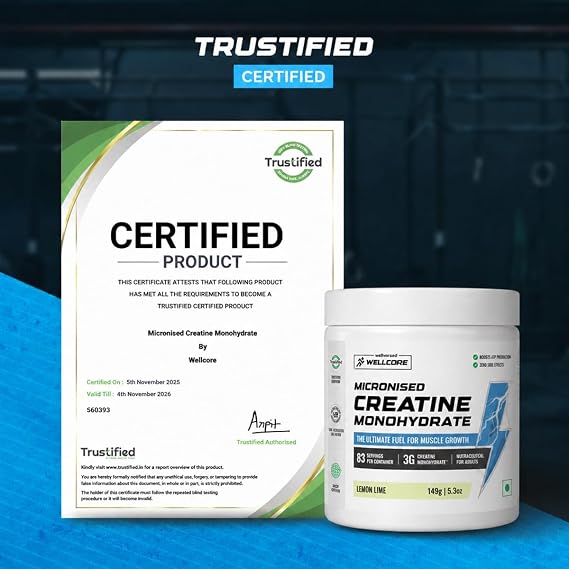 Wellcore Pure Micronised Creatine Powder For Enhanced Muscle Strength With Rapid Absorption (83 Servings Lemon Lime)