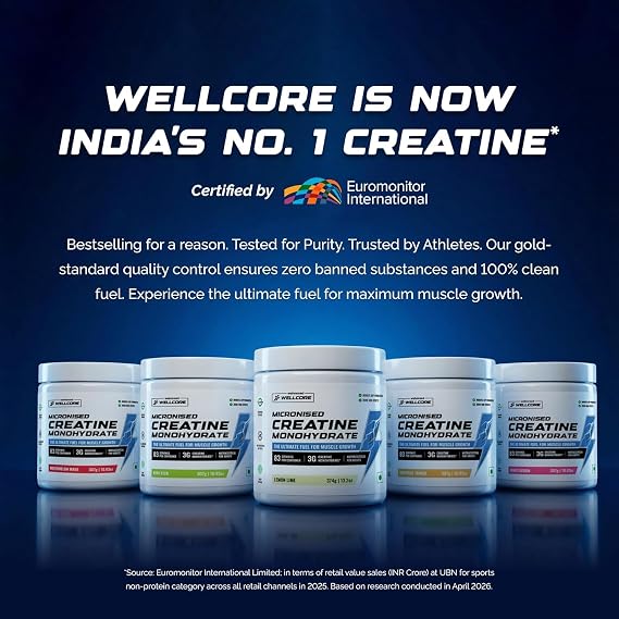 Wellcore Pure Micronised Creatine Powder For Enhanced Muscle Strength With Rapid Absorption (83 Servings Lemon Lime)
