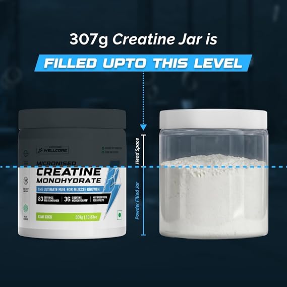Wellcore Pure Micronised Creatine Powder (83 Servings, Kiwi Kick) For Enhanced Muscle Strength With Rapid Absorption | Creatine Monohydrate | Wellcore Creatine Flavoured - 307g