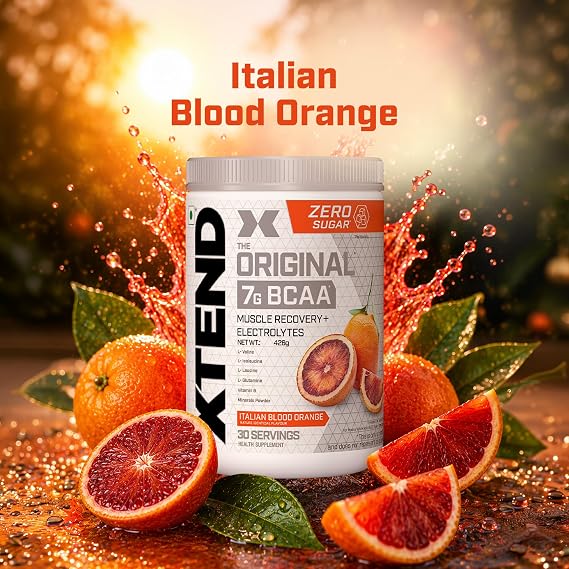 XTEND Original BCAA Powder (Italian Blood Orange), 7g BCAAs in 2:1:1 Ratio, Intra Workout Support with Glutamine & Electrolytes, Amino Acids for Hydration & Muscle Recovery, 426 gm, 30 Servings