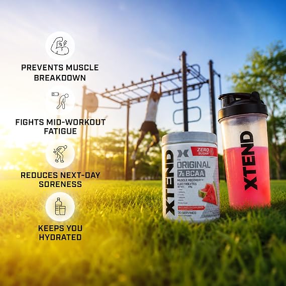 XTEND Original BCAA Powder (Watermelon Explosion), 7g BCAAs in 2:1:1 Ratio, Intra Workout Support with Glutamine & Electrolytes, Amino Acids for Hydration & Muscle Recovery, 375 gm, 30 Servings