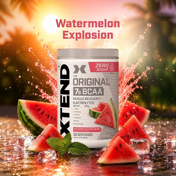 XTEND Original BCAA Powder (Watermelon Explosion), 7g BCAAs in 2:1:1 Ratio, Intra Workout Support with Glutamine & Electrolytes, Amino Acids for Hydration & Muscle Recovery, 375 gm, 30 Servings