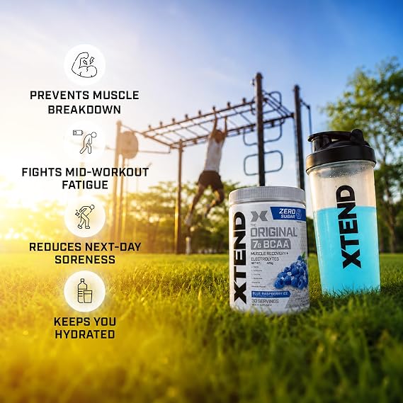 XTEND Original BCAA Powder (Blue Raspberry Ice), 7g BCAAs in 2:1:1 Ratio, Intra Workout Support with Glutamine & Electrolytes, Amino Acids for Hydration & Muscle Recovery, 420 gm, 30 Servings